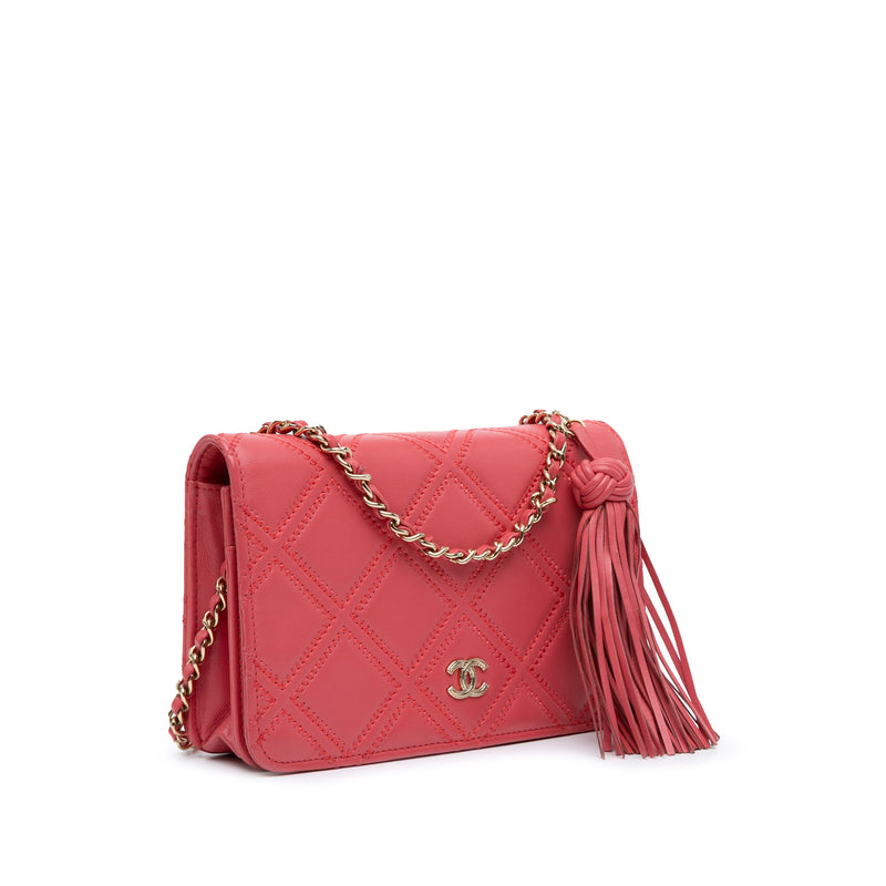 CC Quilted Lambskin Double Stitch Tassel Wallet On Chain - Image 2
