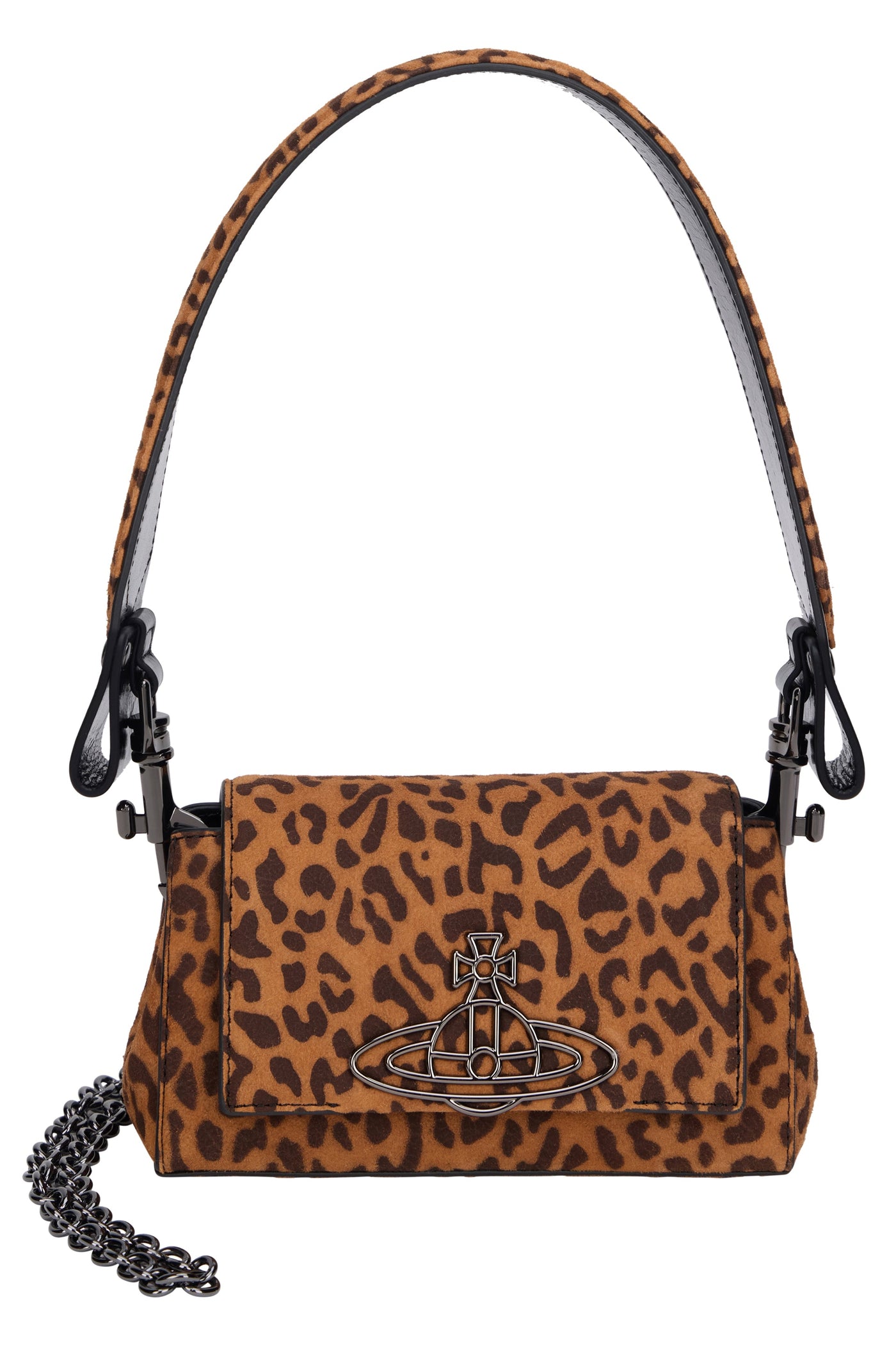 Vivienne Westwood Leopard Print Sheep Fur Shoulder Bag — Brown