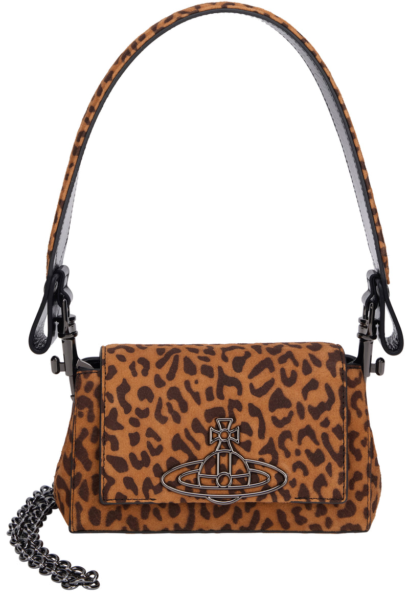 Vivienne Westwood Leopard Print Sheep Fur Shoulder Bag — Brown