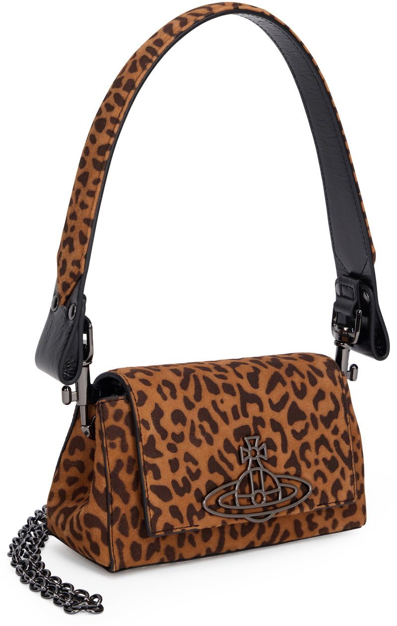 Vivienne Westwood Leopard Print Sheep Fur Shoulder Bag — Brown