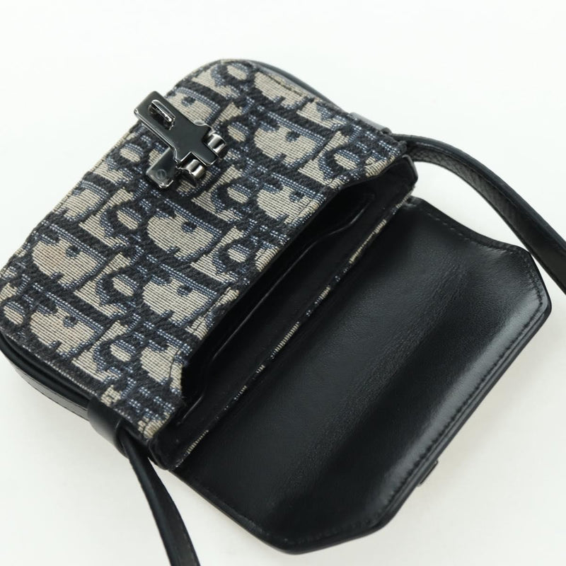 Christian Dior Clasp Lock Messenger Oblique Canvas And Leather Navy