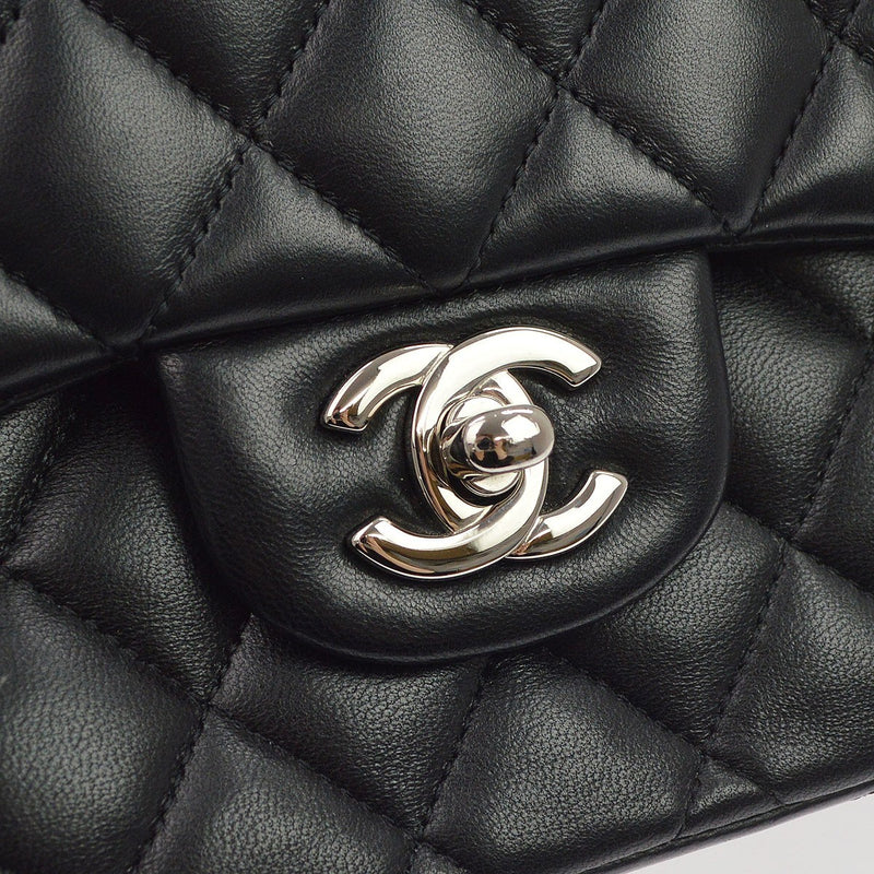 Chanel Classic Timeless Double Flap Quilted Lambskin Black Leather Bag