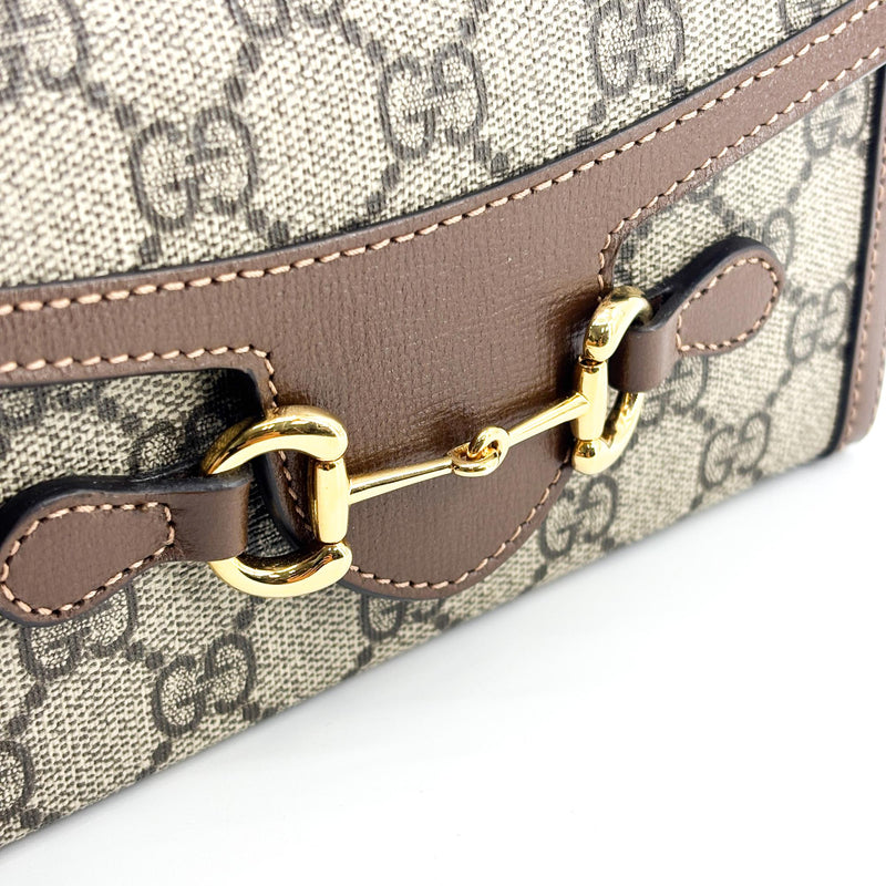 Gucci Horsebit 1955 Flap Gg Coated Canvas Brown Bag