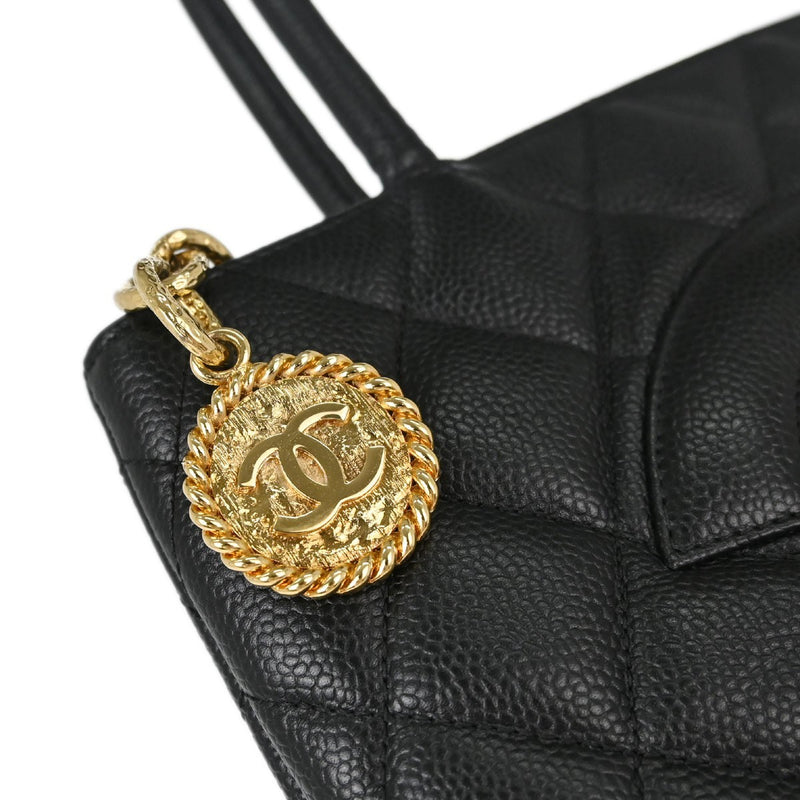 Chanel Medallion Quilted Caviar Black Leather Bag