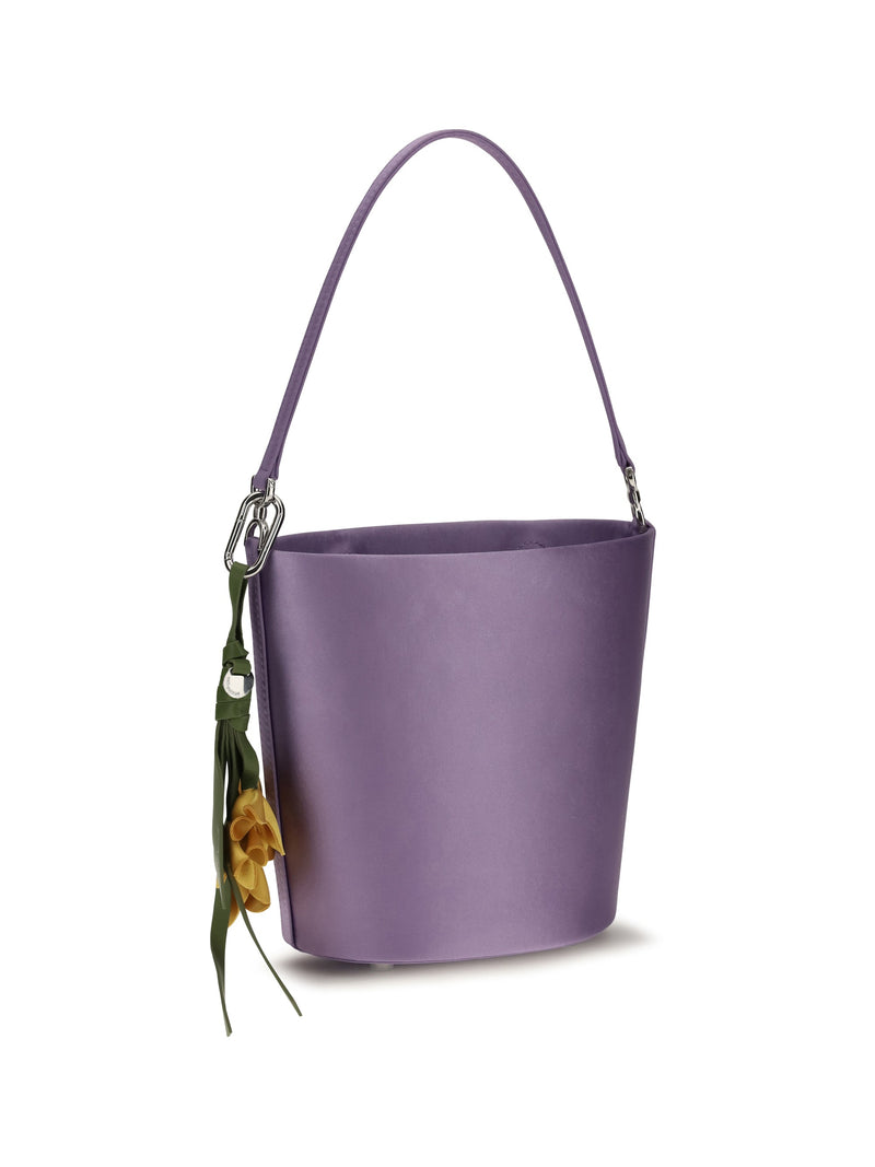 Self-Portrait Satin Bucket Bag — Purple Polyester