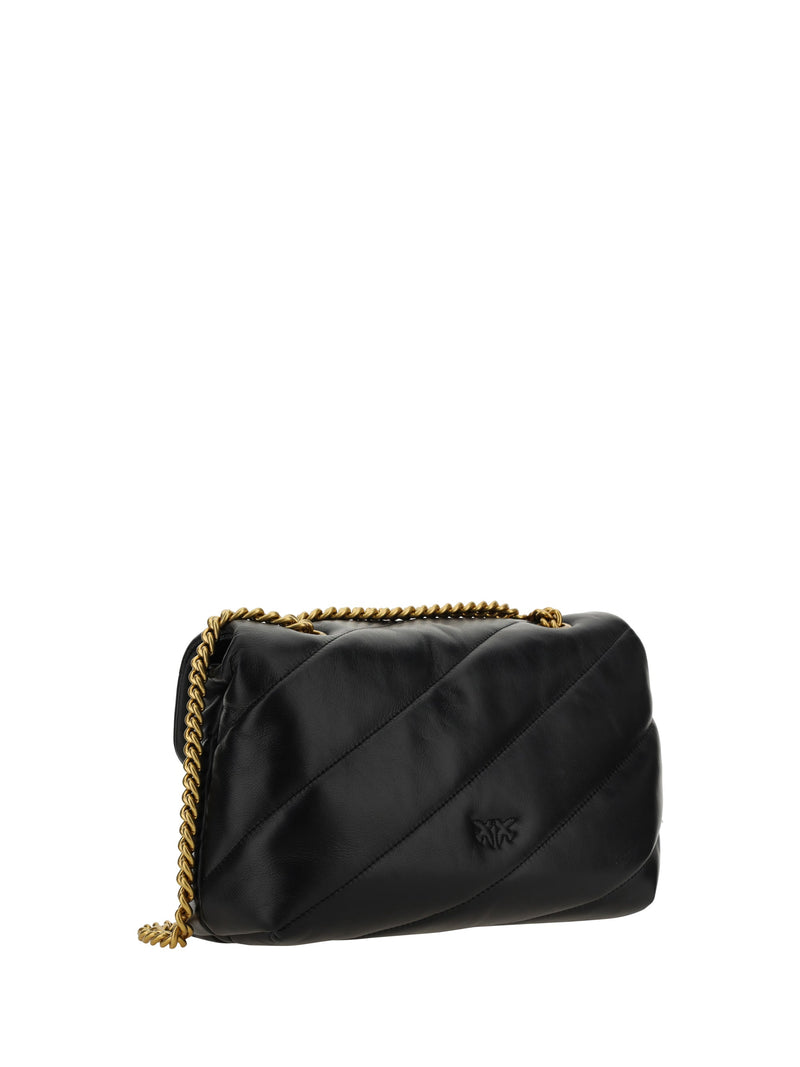 Pinko Love Shoulder Bag — Black Calf Leather Bos Taurus