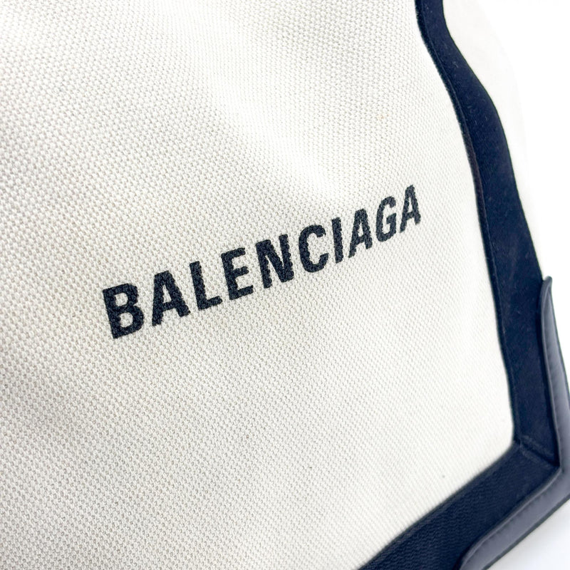 Balenciaga Navy Cabas Canvas With Leather Black Bag