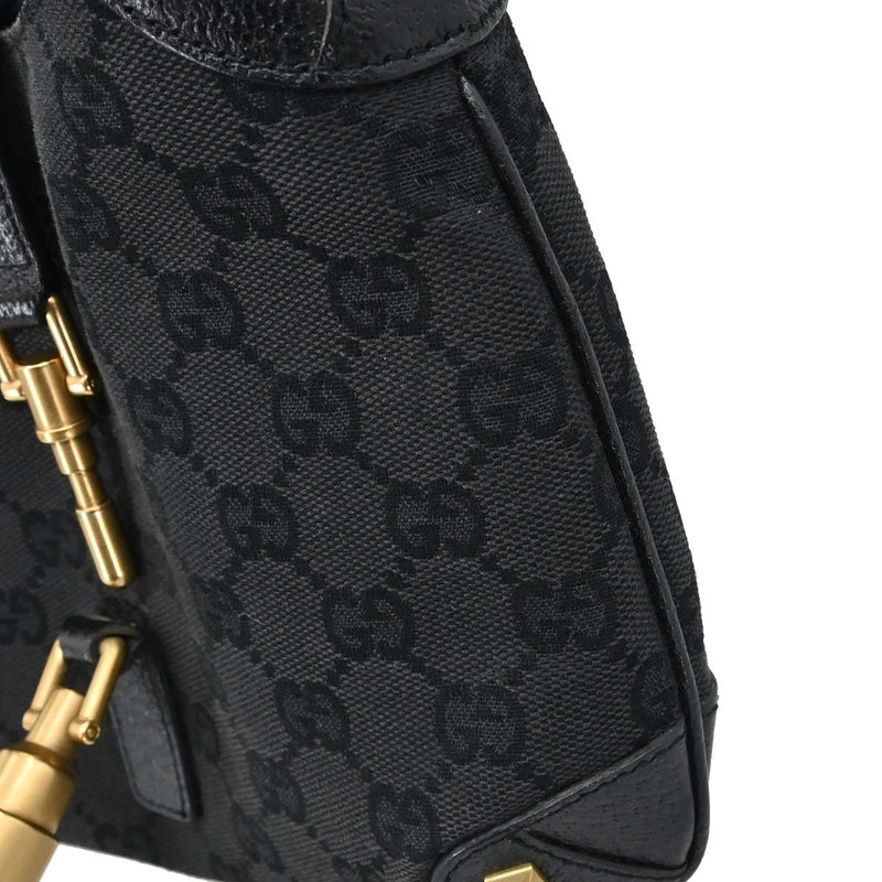 Gucci Piston Lock Jackie Hobo Gg Canvas Black