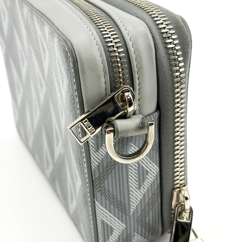 Christian Dior Double Zip Cd Diamond Coated Canvas Gray Bag
