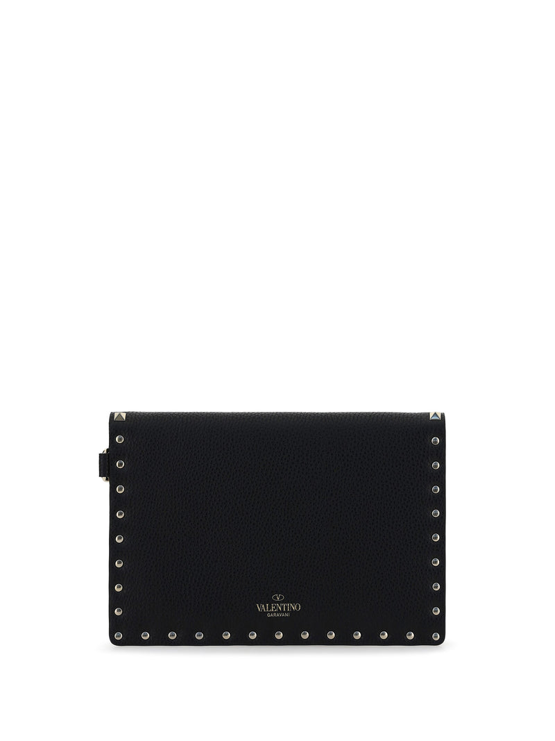 Valentino Garavani Rockstud Pouch Clutch — Black Calf Leather Bos Taurus