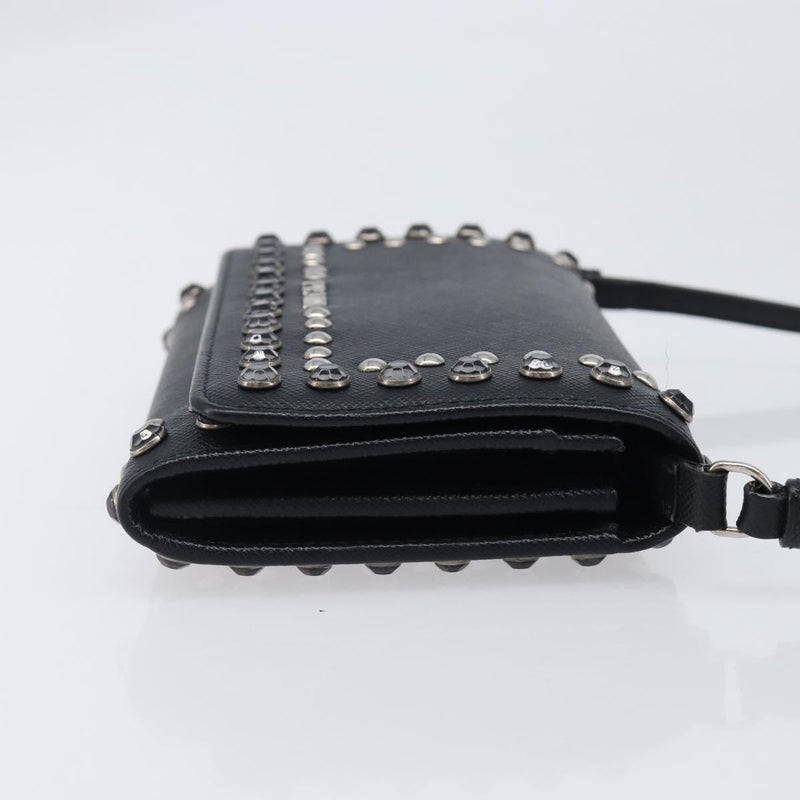 Prada Flap Studded Saffiano Leather Black Bag