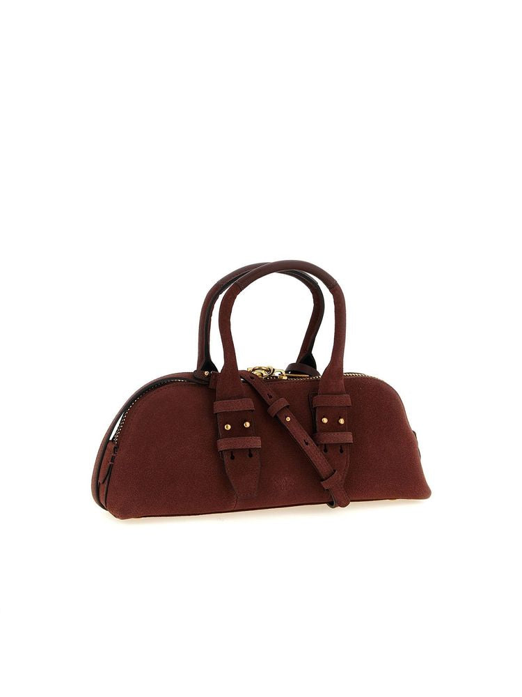 Pinko Bowling Baguette Shoulder Bag — Burgundy Cow Leather