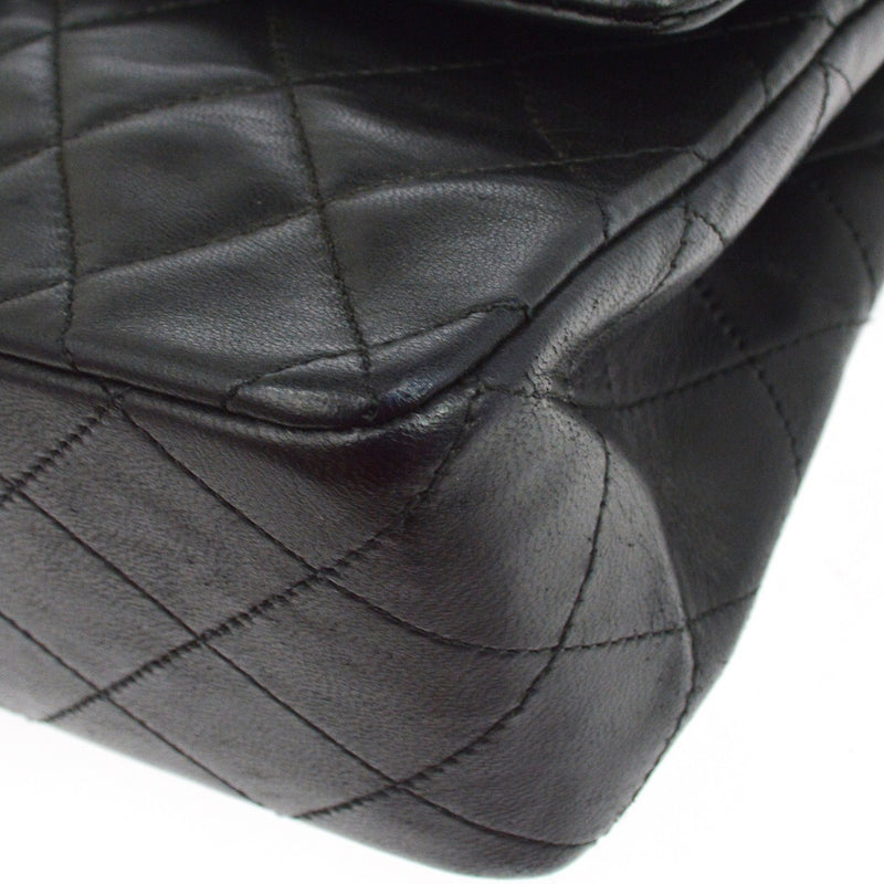 Chanel Vintage Classic Double Flap Quilted Lambskin Black Leather Bag