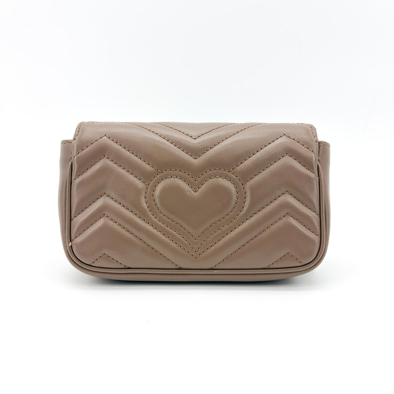 Gucci Gg Marmont Flap Chevron Leather Beige Bag
