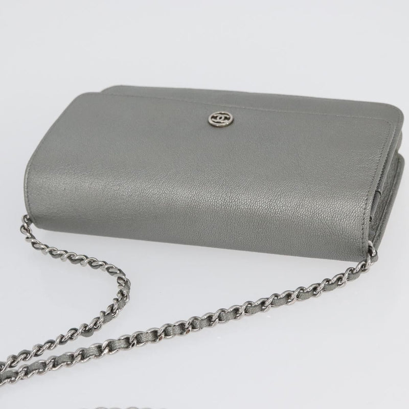 Chanel Round Cc Wallet On Chain Goatskin Silver Leather Bag
