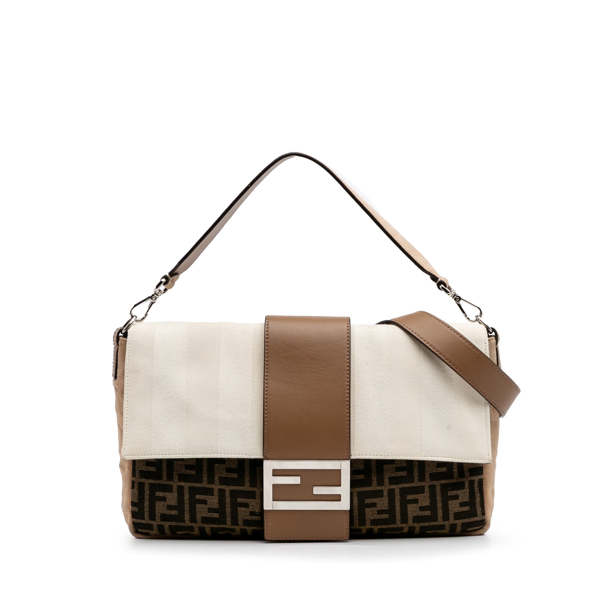 Large Zucca and Pequin Canvas Convertible Baguette Satchel - Image 1