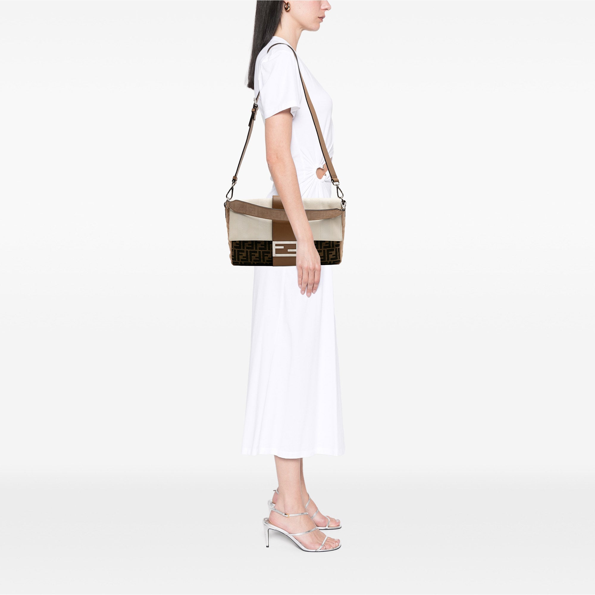 Large Zucca and Pequin Canvas Convertible Baguette Satchel - Image 11