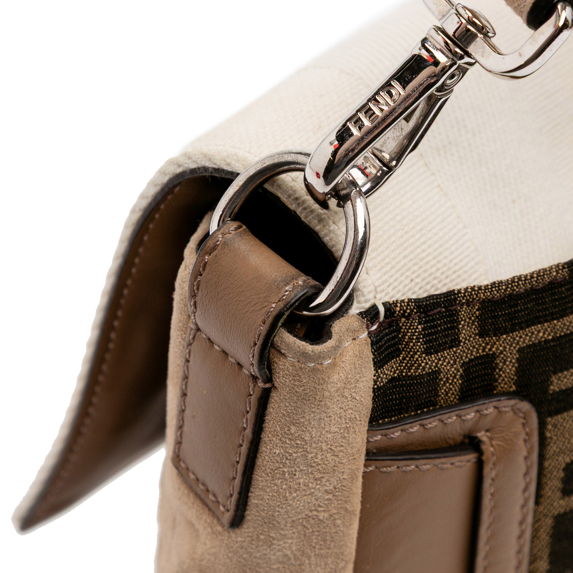 Large Zucca and Pequin Canvas Convertible Baguette Satchel - Image 9