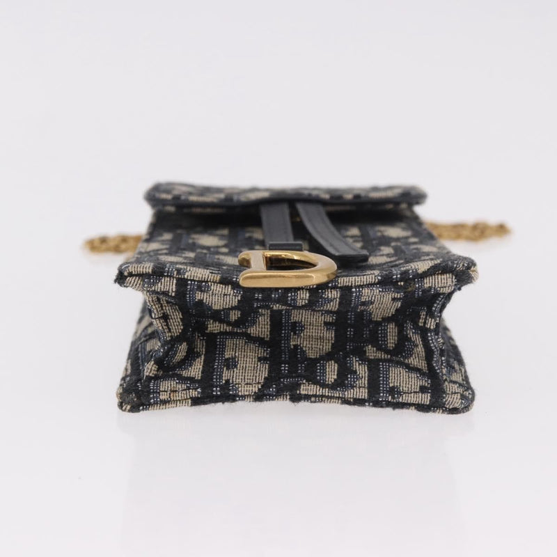 Christian Dior Vertical Saddle Chain Oblique Canvas Navy Bag