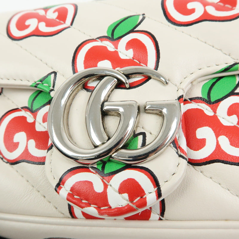 Gucci Gg Marmont Flap Printed Diagonal Quilted Leather White Bag