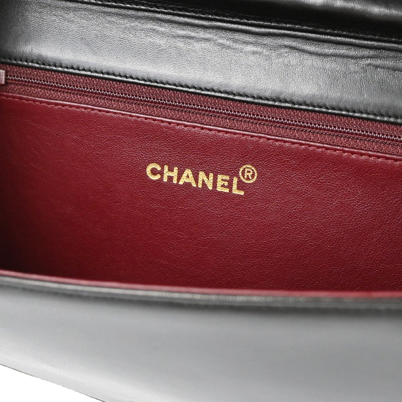 Chanel Vintage Full Flap Quilted Lambskin Black Leather Bag