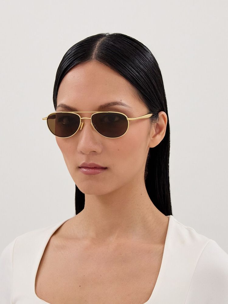 Bottega Veneta Bv1419s Metal Aviator Sunglasses — Gold