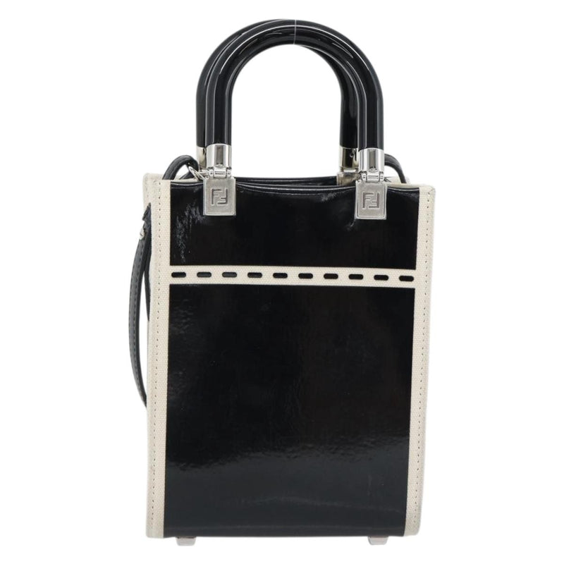 Fendi Sunshine Shopper Patent And Canvas Black Patent_leather Bag