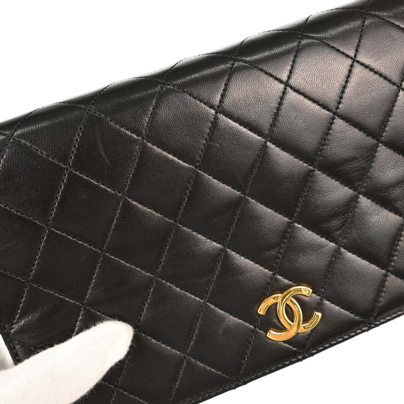 Chanel Vintage Full Flap Quilted Lambskin Black Leather Bag