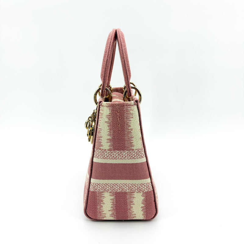 Christian Dior Lady D-Lite Embroidered Canvas Pink Bag