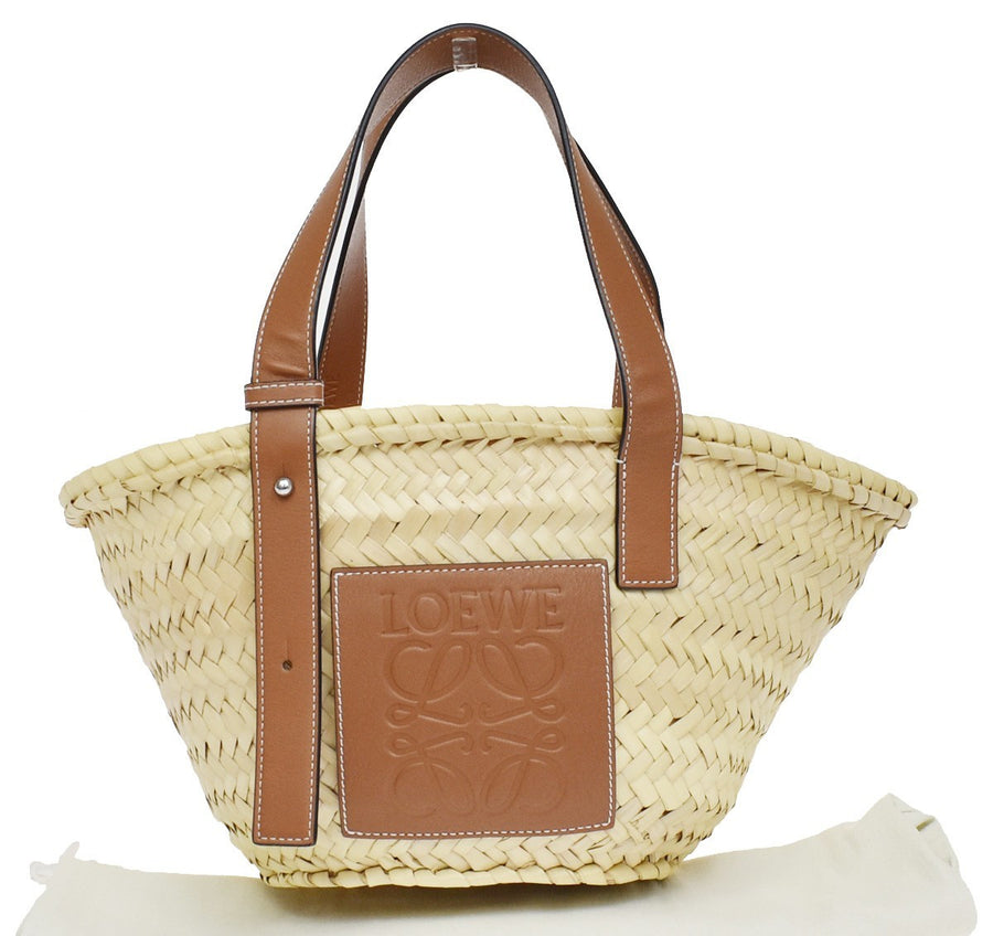 Loewe Basket Woven Raffia With Applique Beige Wicker Bag