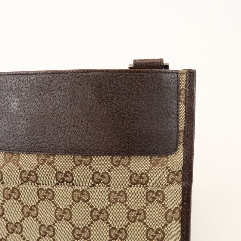 Gucci Vintage Flat Messenger Gg Canvas And Leather Beige
