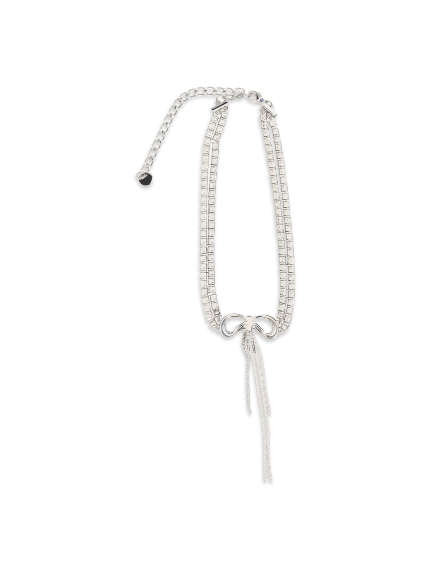 Self-Portrait Crystal Double Bow Choker Necklace — Silver Brass Necklaces