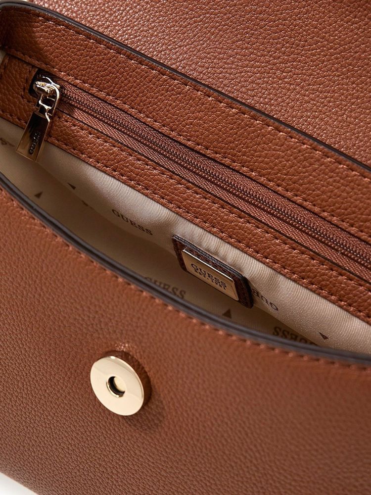 Guess Evie Top Handle Bag — Brown Polyurethane