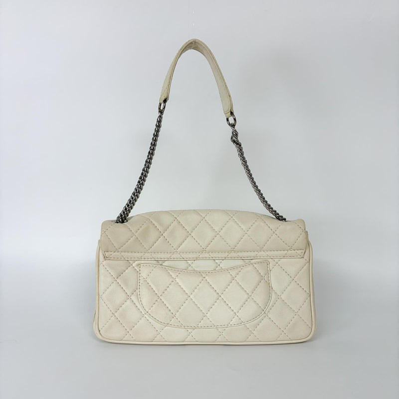 Chanel Double Flap Quilted Aged Calfskin Beige Leather Bag