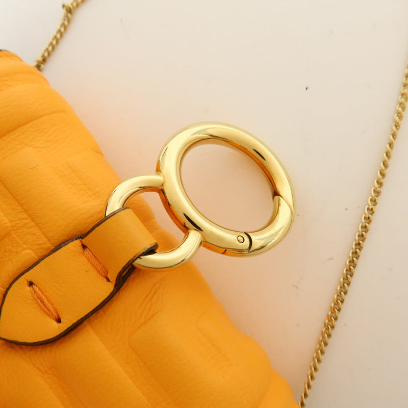Fendi Chain Baguette Charm Zucca Embossed Leather Orange Bag