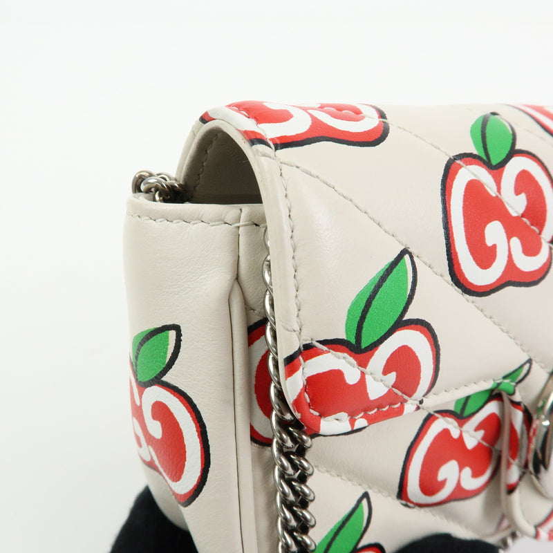 Gucci Gg Marmont Flap Printed Diagonal Quilted Leather White Bag