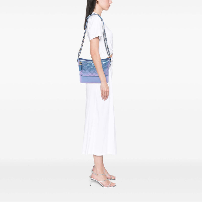 Medium Quilted Iridescent Lambskin and Calfskin Gabrielle Hobo - Image 6