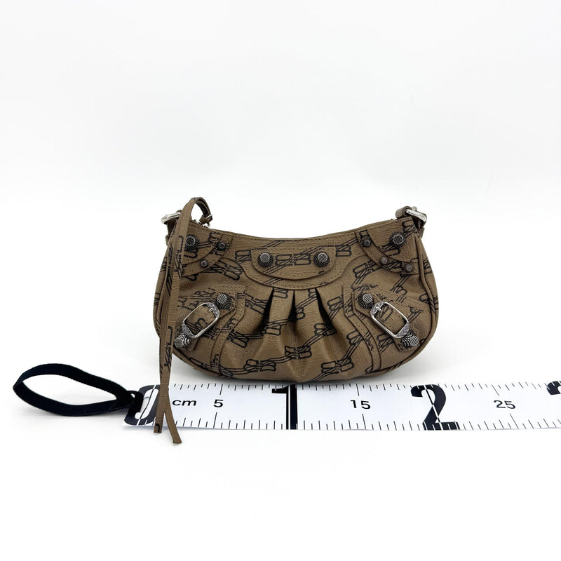 Balenciaga Le Cagole Giant Studs Bb Monogram Coated Canvas Brown Calfskin Bag