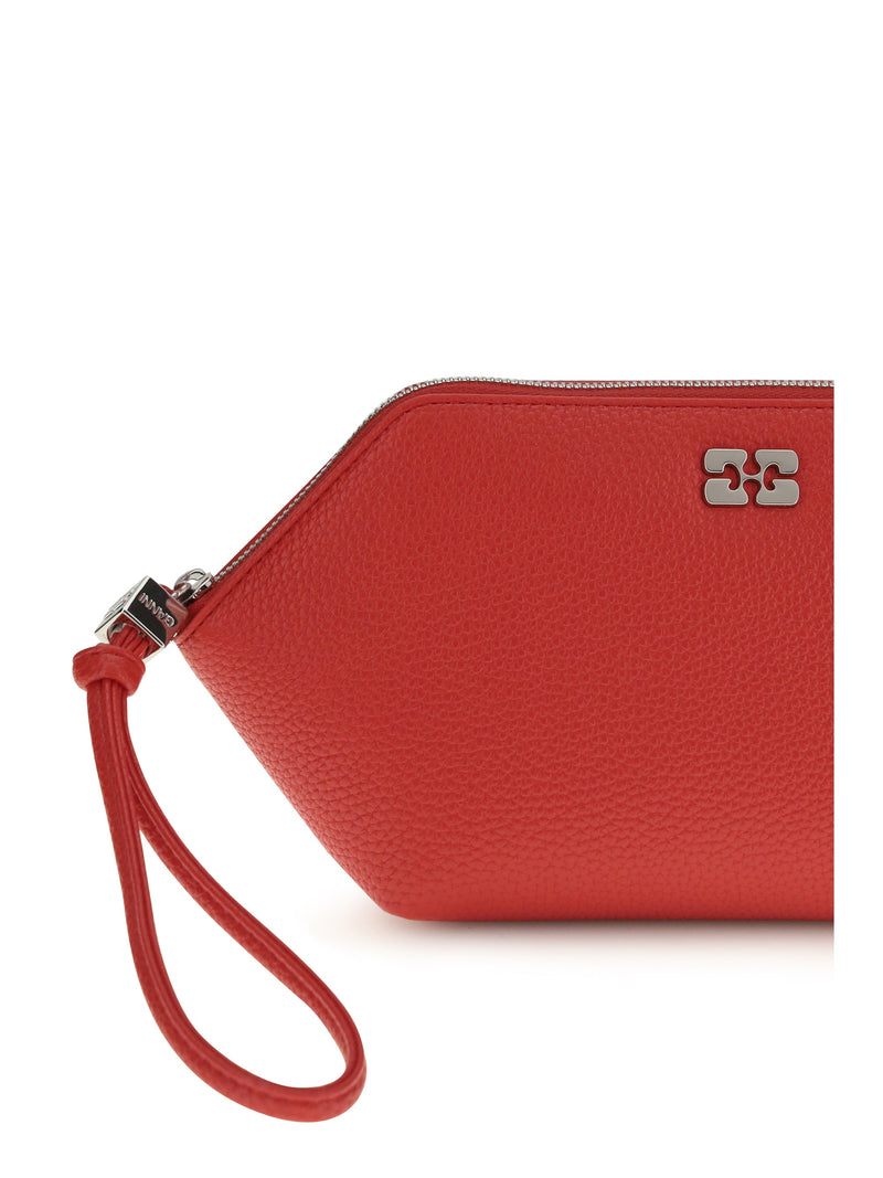 Ganni Recycled Leather Hexagonal Clutch — Red
