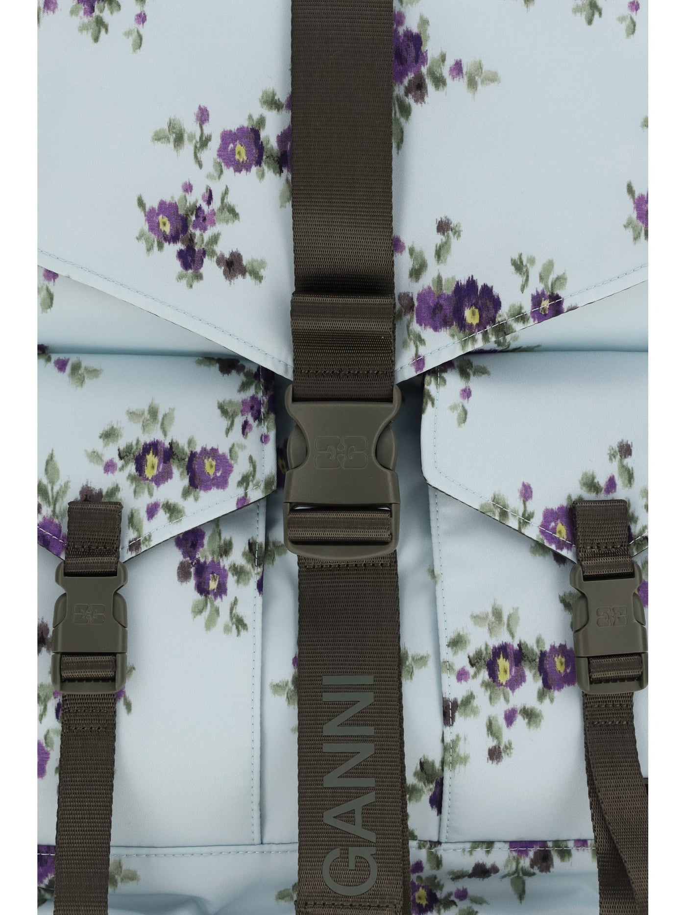 Ganni Floral-Print Re-Tech Nylon Backpack — Blue Polyester Hand Bags