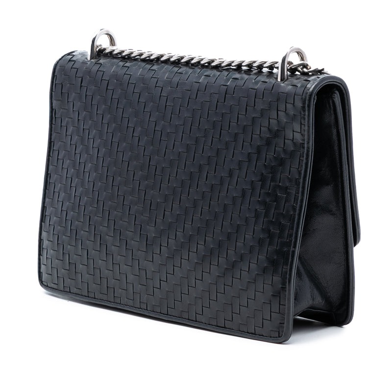 Woven Madras Leather Chain Flap Bag - Image 2