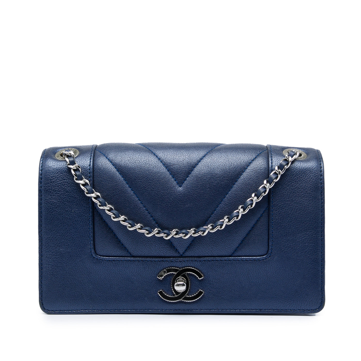 Medium Chevron Metallic Sheepskin Vintage Mademoiselle Flap - Image 1