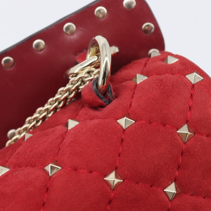Valentino Garavani Rockstud Spike Flap Quilted Suede Red Bag