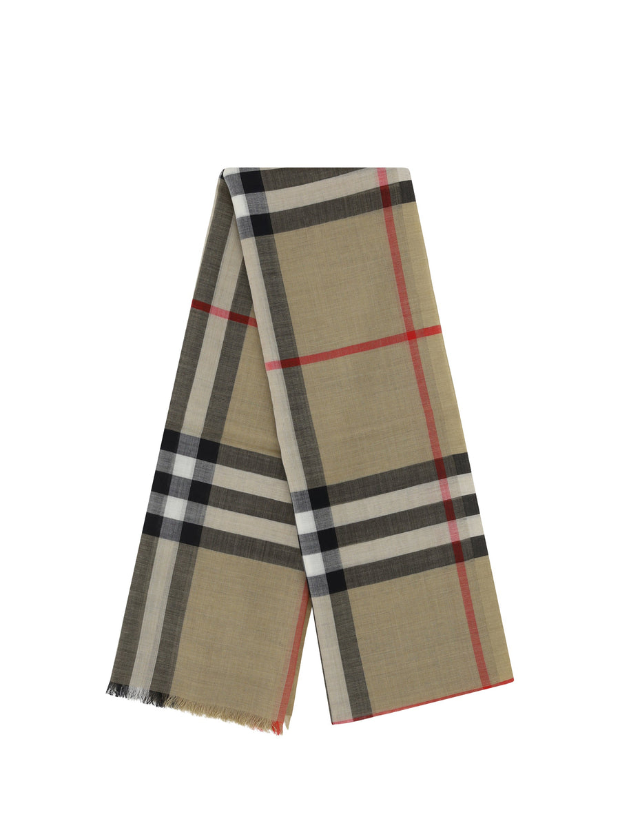 Burberry Silk And Wool Archive Check Scarf — Beige (ovis Aries) Scarfs