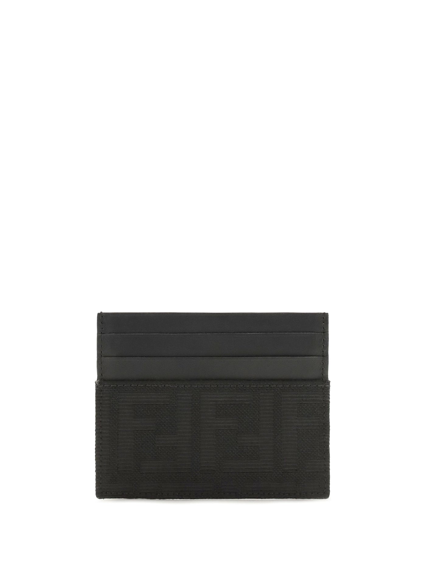 Fendi Ff Jacquard And Leather Card Case — Black Polyester; Cotton Wallet