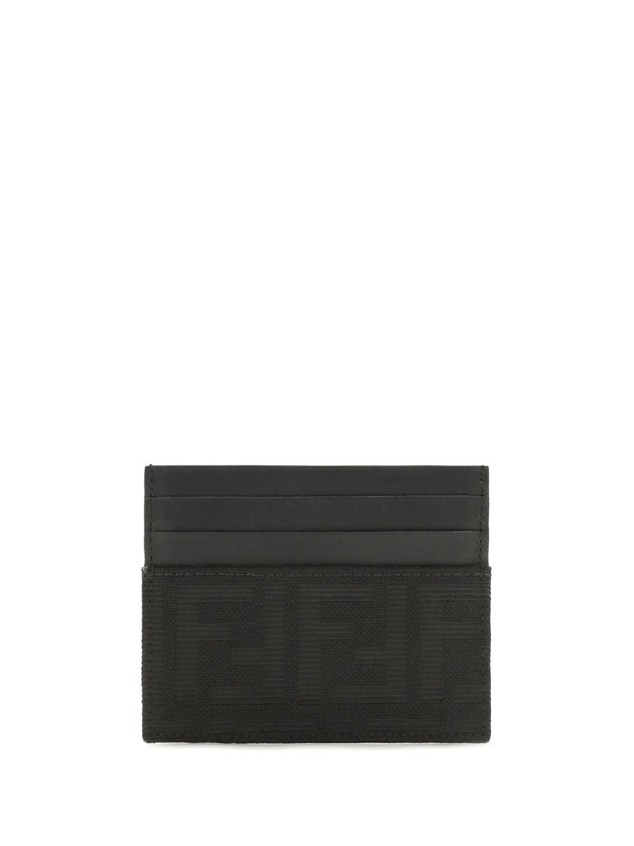 Fendi Ff Jacquard And Leather Card Case — Black Polyester; Cotton Wallet