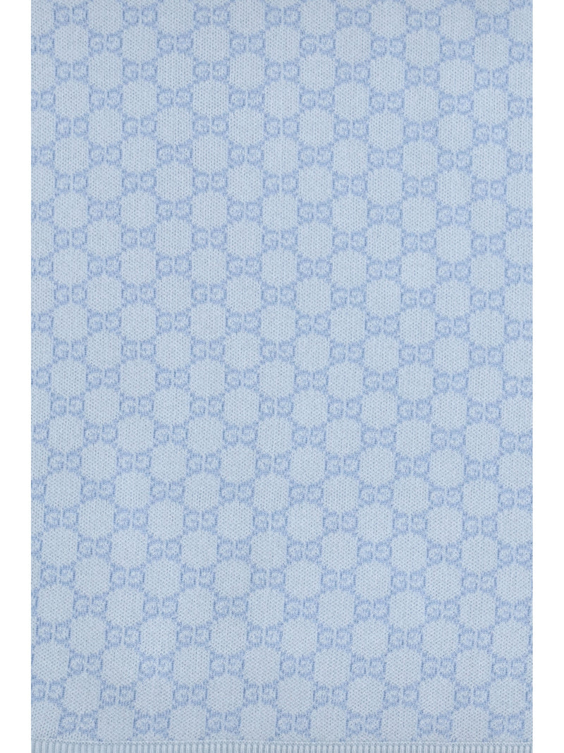 Gucci Gg Monogram Wool Blanket — Blue Merino Ovis Aries Scarfs