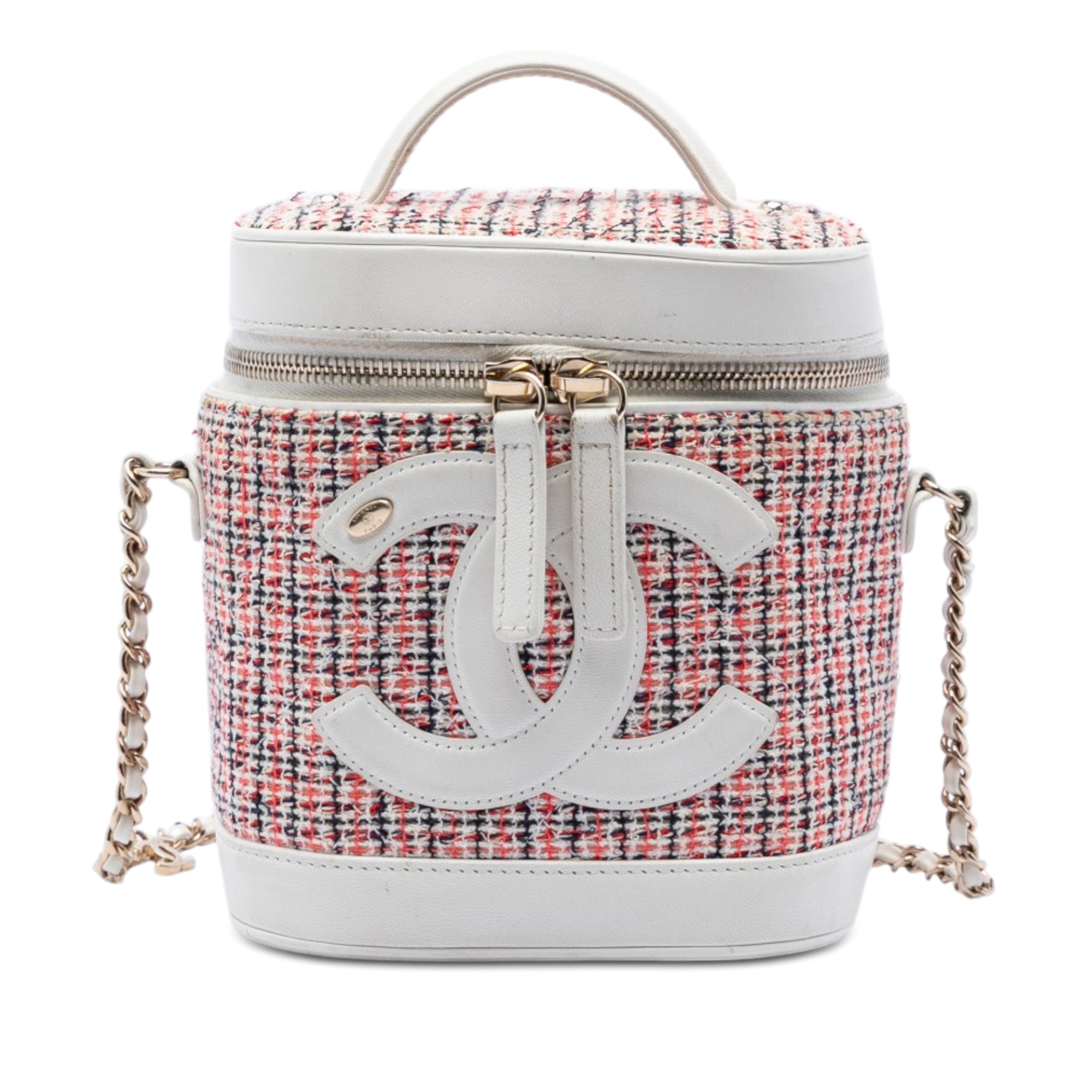 Tweed and Lambskin Vanity Cosmetic Case - Image 1