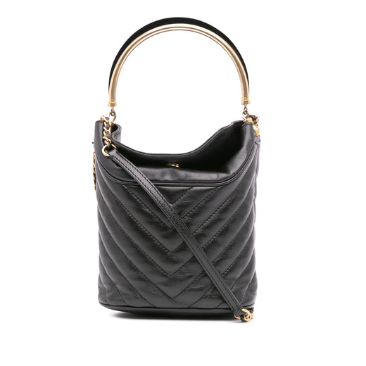 Quilted Chevron Lambskin Handle with Chic Bucket Bag - Image 1