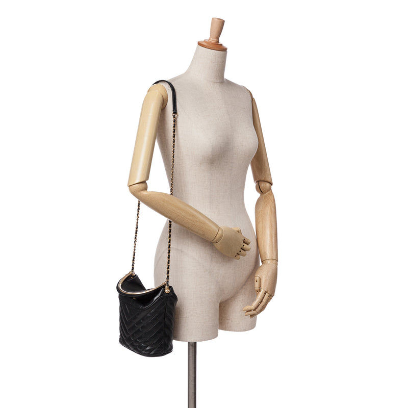 Quilted Chevron Lambskin Handle with Chic Bucket Bag - Image 10